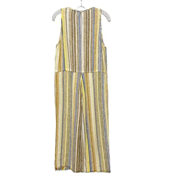 Drew Anthropologie Striped Linen Blend Sleeveless Raw Hem Jumpsuit - Picture 3 of 7